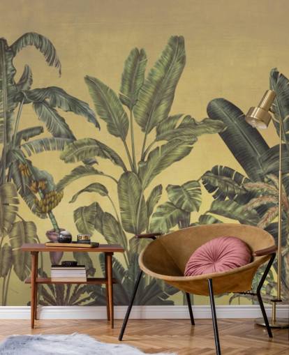 fresque murale personnalisable verte et dorée de feuilles de jungle appelée Jungle Canopy Gold par Karina Eibatova fresque murale personnalisable verte et dorée de feuilles de jungle appelée Jungle Canopy Gold par Karina Eibatova