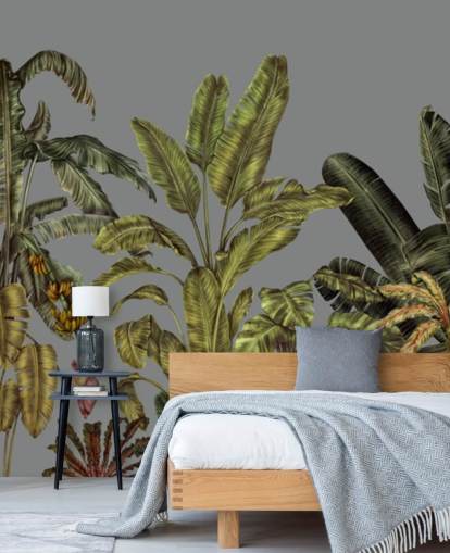 fresque murale verte personnalisée de la jungle appelée Jungle Canopy Green par Karina Eibatova pour les chambres et les salons fresque murale verte personnalisée de la jungle appelée Jungle Canopy Green par Karina Eibatova pour les chambres et les salons