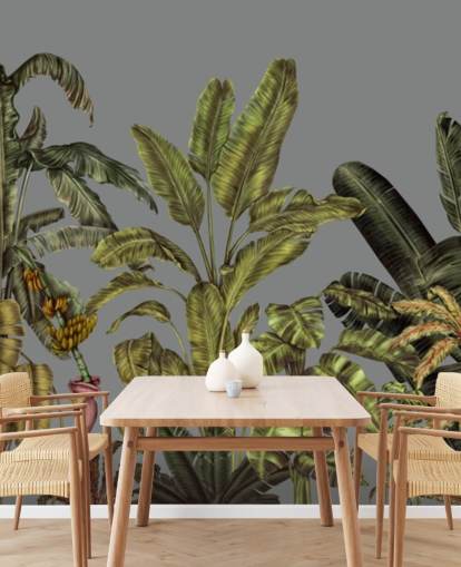 grønt tilpasset jungel veggmaleri kalt Jungle Canopy Green av Karina Eibatova for soverom og stuer