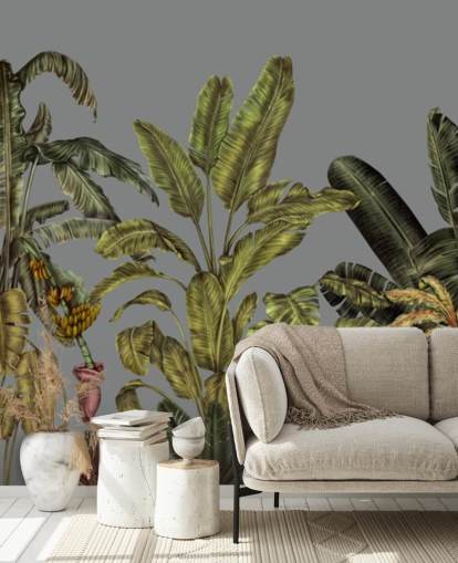 mural de pared verde personalizado de la jungla llamado Jungle Canopy Green de Karina Eibatova para dormitorios y salas de estar mural de pared verde personalizado de la jungla llamado Jungle Canopy Green de Karina Eibatova para dormitorios y salas de estar