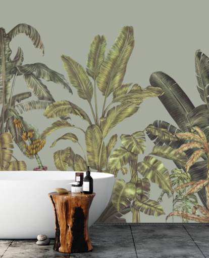 grünes, anpassbares Dschungel-Wandbild namens Jungle Canopy Mint von Karina Eibatova grünes, anpassbares Dschungel-Wandbild namens Jungle Canopy Mint von Karina Eibatova