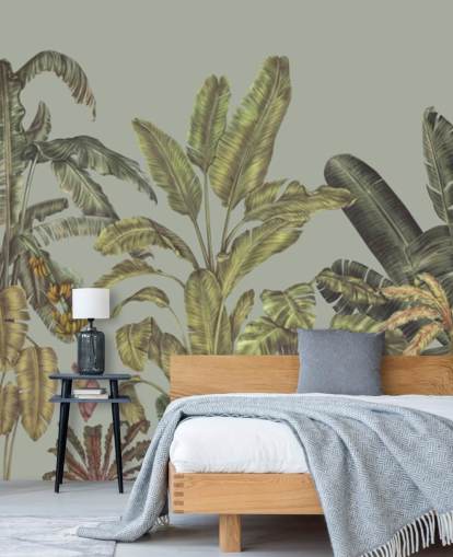 grøn tilpasselig jungle vægmaleri kaldet Jungle Canopy Mint af Karina Eibatova