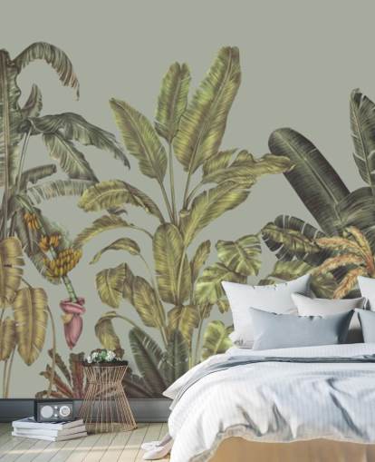 mural de parede verde personalizável chamado Jungle Canopy Mint de Karina Eibatova