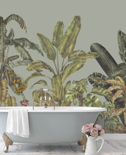 green customisable jungle wall mural called Jungle Canopy Mint by Karina Eibatova
