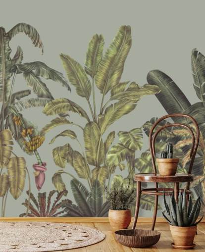 grøn tilpasselig jungle vægmaleri kaldet Jungle Canopy Mint af Karina Eibatova