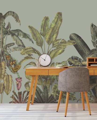 mural de pared verde personalizable de la jungla llamado Jungle Canopy Mint de Karina Eibatova mural de pared verde personalizable de la jungla llamado Jungle Canopy Mint de Karina Eibatova