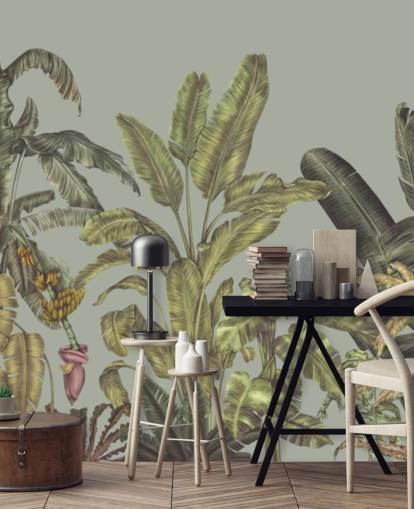 mural de pared verde personalizable de la jungla llamado Jungle Canopy Mint de Karina Eibatova