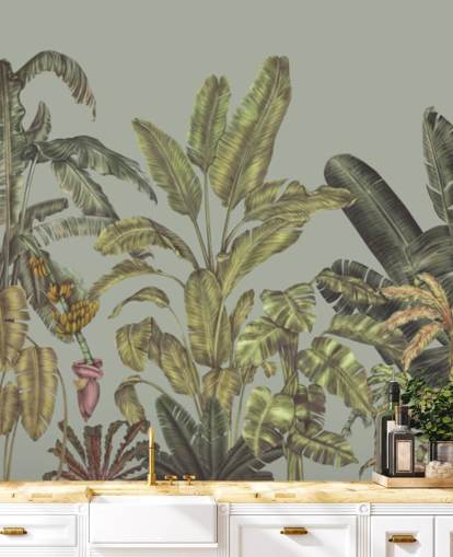 grön anpassningsbar djungel väggmålning som heter Jungle Canopy Mint av Karina Eibatova grön anpassningsbar djungel väggmålning som heter Jungle Canopy Mint av Karina Eibatova