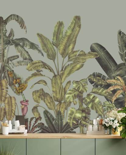 grünes, anpassbares Dschungel-Wandbild namens Jungle Canopy Mint von Karina Eibatova grünes, anpassbares Dschungel-Wandbild namens Jungle Canopy Mint von Karina Eibatova