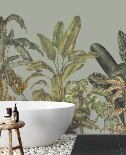 mural de parede verde personalizável chamado Jungle Canopy Mint de Karina Eibatova