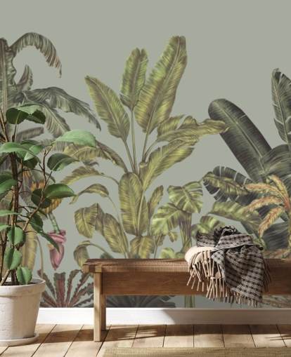 grøn tilpasselig jungle vægmaleri kaldet Jungle Canopy Mint af Karina Eibatova