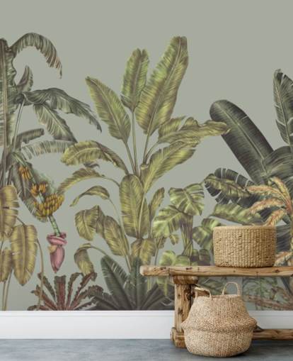 grønt tilpassbart jungel veggmaleri kalt Jungle Canopy Mint av Karina Eibatova