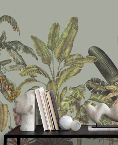 mural de parede verde personalizável chamado Jungle Canopy Mint de Karina Eibatova mural de parede verde personalizável chamado Jungle Canopy Mint de Karina Eibatova