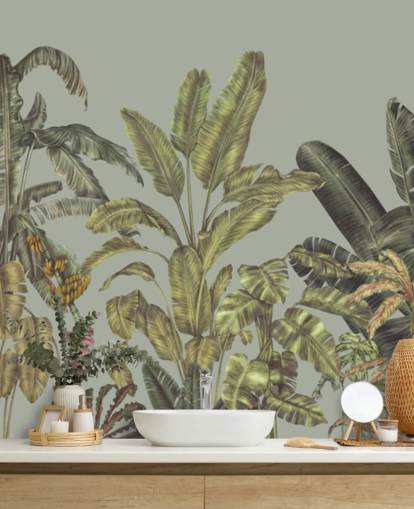 grønt tilpassbart jungel veggmaleri kalt Jungle Canopy Mint av Karina Eibatova