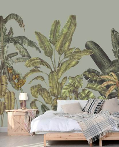 mural de pared verde personalizable de la jungla llamado Jungle Canopy Mint de Karina Eibatova mural de pared verde personalizable de la jungla llamado Jungle Canopy Mint de Karina Eibatova