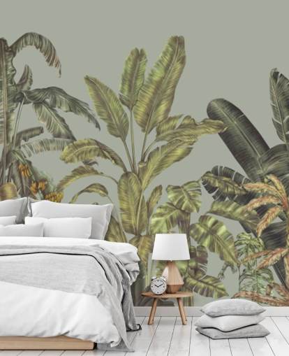 grøn tilpasselig jungle vægmaleri kaldet Jungle Canopy Mint af Karina Eibatova grøn tilpasselig jungle vægmaleri kaldet Jungle Canopy Mint af Karina Eibatova