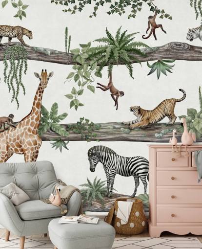 aanpasbare muurschildering voor de kinderkamer genaamd Amazing Animals van Kikki Belle aanpasbare muurschildering voor de kinderkamer genaamd Amazing Animals van Kikki Belle