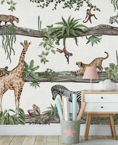 mural de pared de guardería personalizable llamado Amazing Animals de Kikki Belle