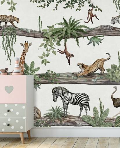 customisable nursery wall mural called Amazing Animals by Kikki Belle