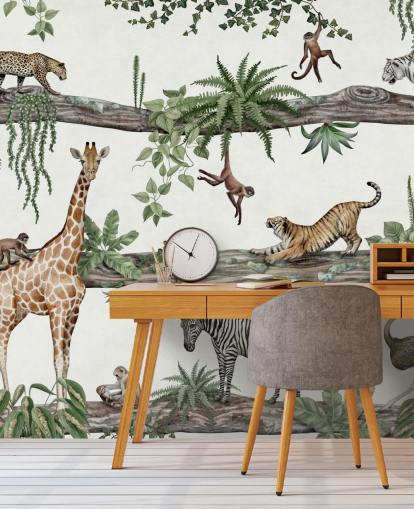 mural de pared de guardería personalizable llamado Amazing Animals de Kikki Belle