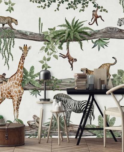 customizable nursery wall mural called Amazing Animals by Kikki Belle