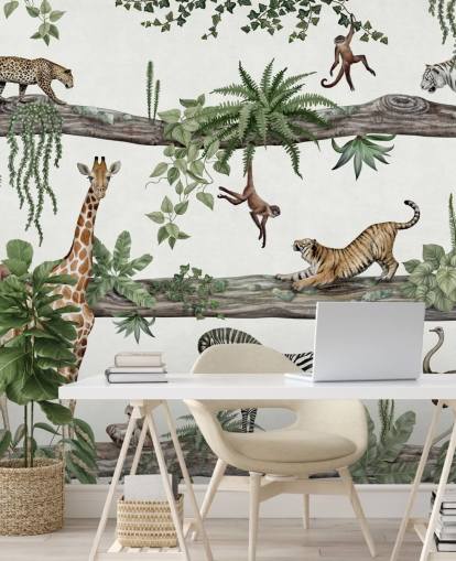 mural de pared de guardería personalizable llamado Amazing Animals de Kikki Belle