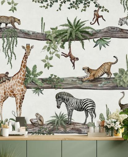 aanpasbare muurschildering voor de kinderkamer genaamd Amazing Animals van Kikki Belle