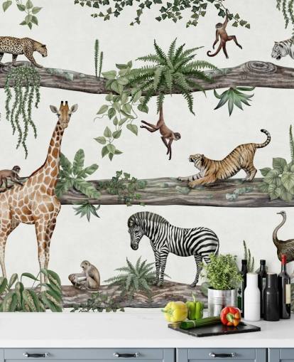 customizable nursery wall mural called Amazing Animals by Kikki Belle
