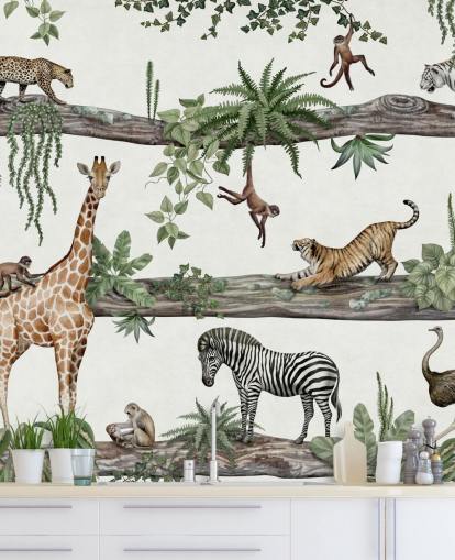 mural de pared de guardería personalizable llamado Amazing Animals de Kikki Belle