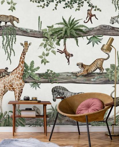 mural de pared de guardería personalizable llamado Amazing Animals de Kikki Belle