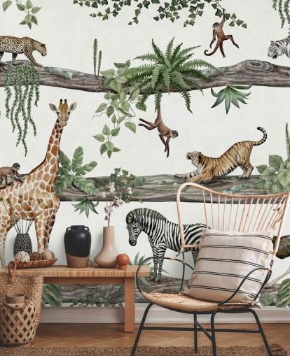 customizable nursery wall mural called Amazing Animals by Kikki Belle