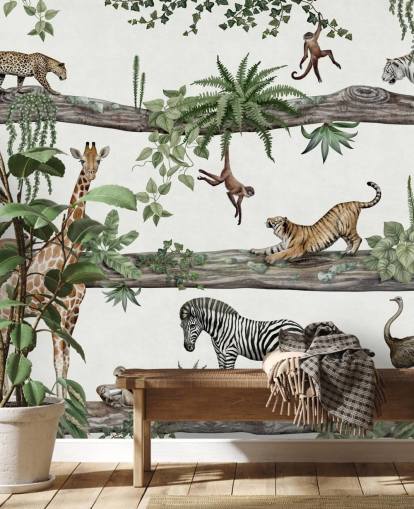 customizable nursery wall mural called Amazing Animals by Kikki Belle