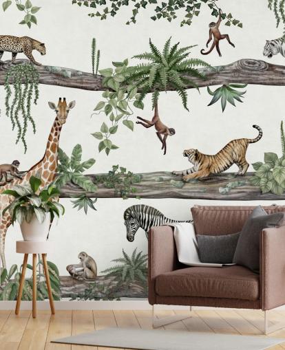 mural de pared de guardería personalizable llamado Amazing Animals de Kikki Belle