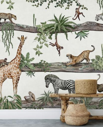 customizable nursery wall mural called Amazing Animals by Kikki Belle