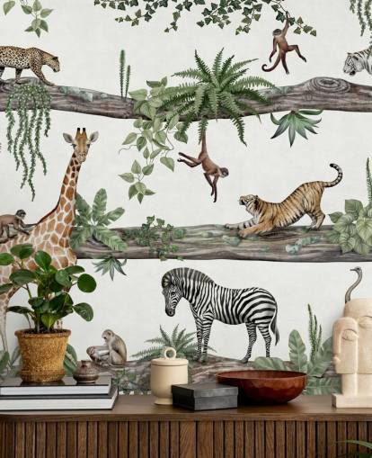 mural de pared de guardería personalizable llamado Amazing Animals de Kikki Belle