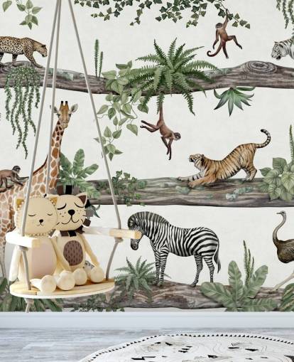 fresque murale personnalisable pour chambre d'enfant appelée Amazing Animals par Kikki Belle