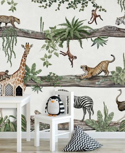 mural de pared de guardería personalizable llamado Amazing Animals de Kikki Belle