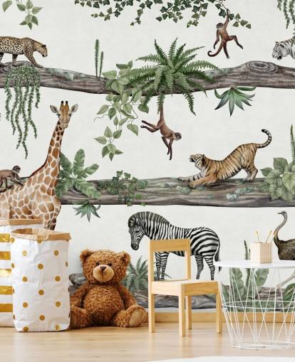 aanpasbare muurschildering voor de kinderkamer genaamd Amazing Animals van Kikki Belle