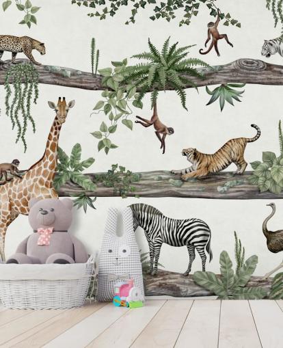 fresque murale personnalisable pour chambre d'enfant appelée Amazing Animals par Kikki Belle