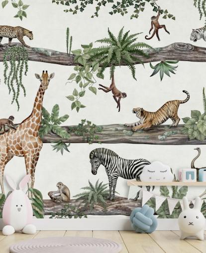 anpassningsbar plantskola väggmålning som heter Amazing Animals av Kikki Belle