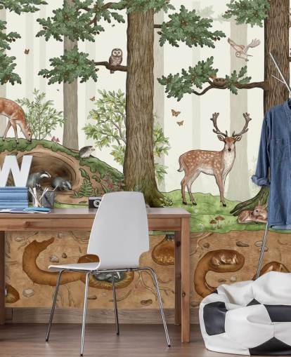 customisable kids wall mural called Animals in the Forest by Kikki Belle for children's bedrooms