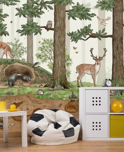 customisable kids wall mural called Animals in the Forest by Kikki Belle for children's bedrooms customisable kids wall mural called Animals in the Forest by Kikki Belle for children's bedrooms
