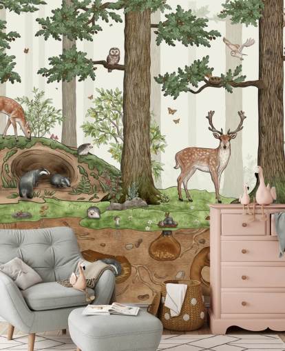 aanpasbare muurschildering voor kinderen genaamd Animals in the Forest van Kikki Belle voor kinderkamers aanpasbare muurschildering voor kinderen genaamd Animals in the Forest van Kikki Belle voor kinderkamers