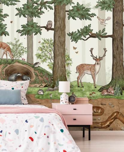 aanpasbare muurschildering voor kinderen genaamd Animals in the Forest van Kikki Belle voor kinderkamers aanpasbare muurschildering voor kinderen genaamd Animals in the Forest van Kikki Belle voor kinderkamers