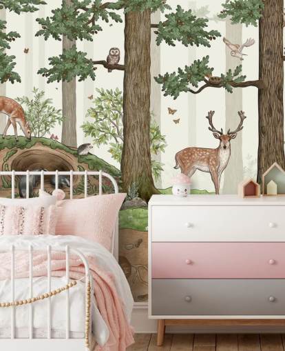 fresque murale personnalisable pour enfants intitulée Animals in the Forest de Kikki Belle pour les chambres d'enfants fresque murale personnalisable pour enfants intitulée Animals in the Forest de Kikki Belle pour les chambres d'enfants