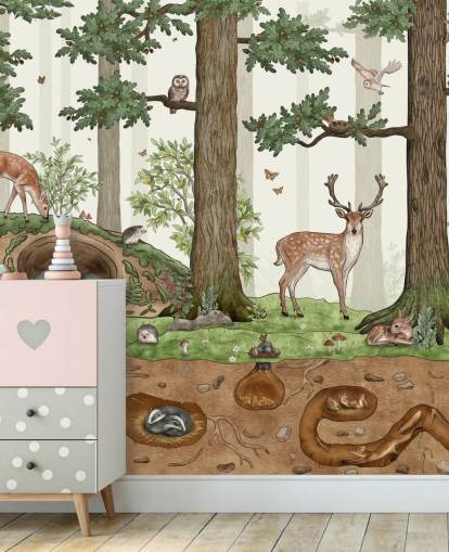 aanpasbare muurschildering voor kinderen genaamd Animals in the Forest van Kikki Belle voor kinderkamers aanpasbare muurschildering voor kinderen genaamd Animals in the Forest van Kikki Belle voor kinderkamers