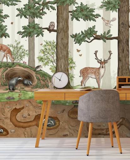mural de pared infantil personalizable llamado Animals in the Forest de Kikki Belle para dormitorios infantiles