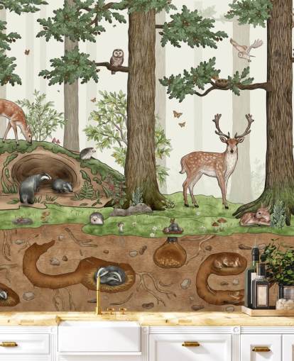 mural de pared infantil personalizable llamado Animals in the Forest de Kikki Belle para dormitorios infantiles mural de pared infantil personalizable llamado Animals in the Forest de Kikki Belle para dormitorios infantiles