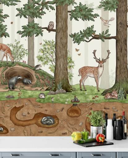 customizable kids wall mural called Animals in the Forest by Kikki Belle for children's bedrooms customizable kids wall mural called Animals in the Forest by Kikki Belle for children's bedrooms