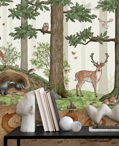 customizable kids wall mural called Animals in the Forest by Kikki Belle for children's bedrooms customizable kids wall mural called Animals in the Forest by Kikki Belle for children's bedrooms